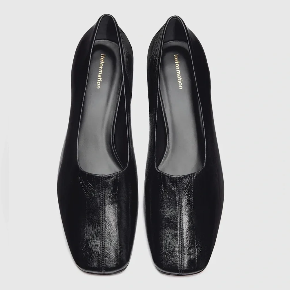 NEW Reformation Inez Black Leather Block Heel Pump 35mm Heel, sz 7.5 - Picture 2 of 13